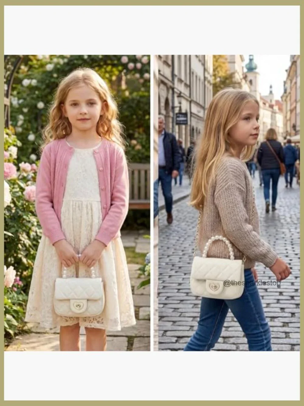 Girls Princess Pearl Handle Crossbody Bag Heart Lock Fits Phone